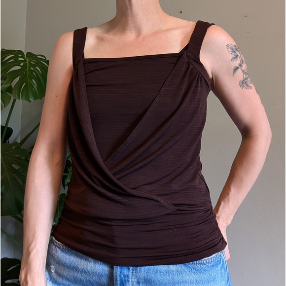 B Wear Tops - Vintage Y2K 90s Wrap Top Size S Romantic Sexy Chocolate Brown B Wear Byer Cali